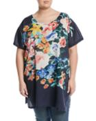 Bayla Long Floral-print Voile Tunic, Navy,