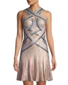 Tricolor Sleeveless Halter-neck Bandage Cocktail Dress