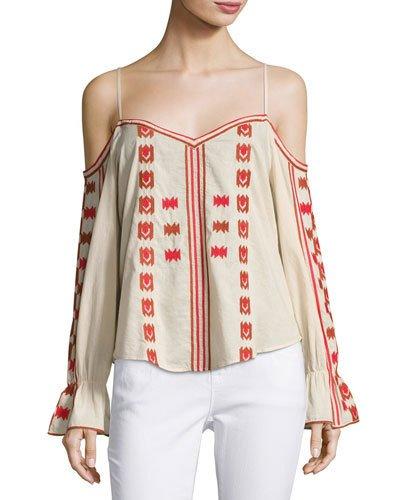 Embroidered Cold-shoulder Blouse, Pink/red