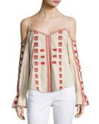 Embroidered Cold-shoulder Blouse, Pink/red