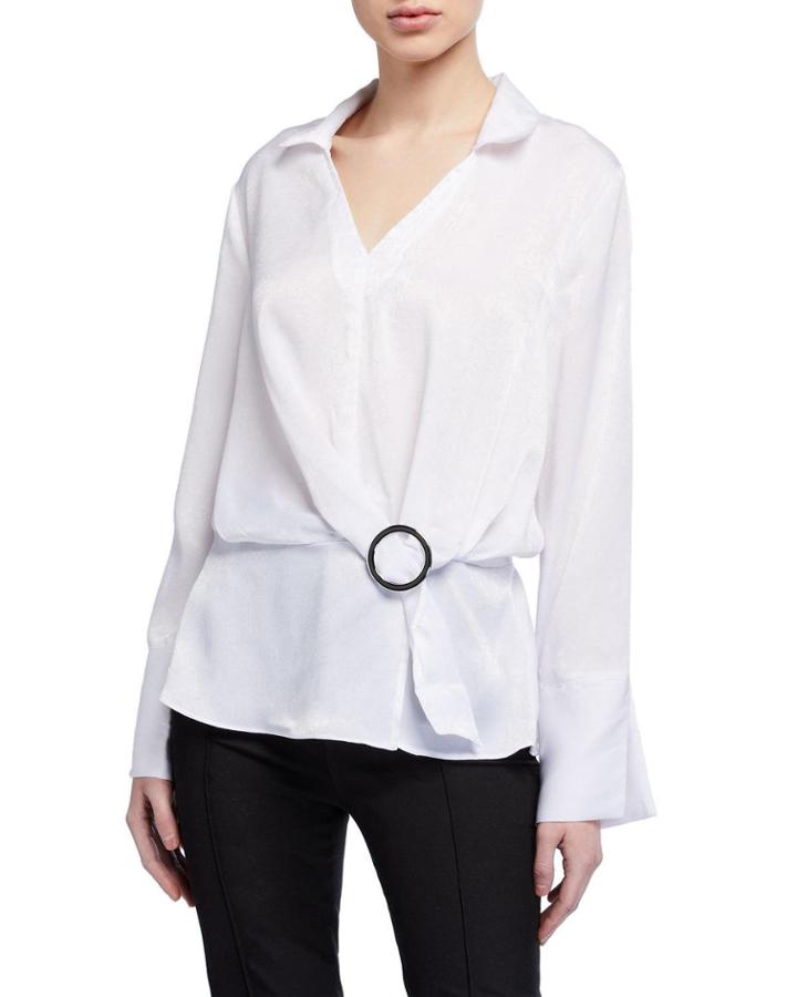 Ring-tie Long-sleeve Blouse