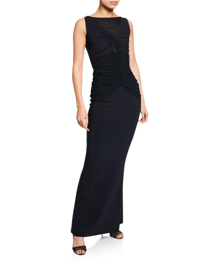Saoirse Illusion Bateau-neck Sleeveless Column Gown