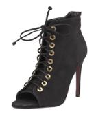 Christine Nubuck Lace-up Bootie, Black