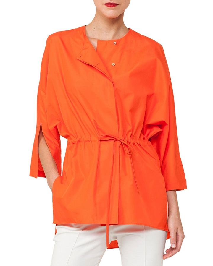 Button-front Kimono-sleeve Cotton Poplin Blouse