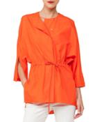 Button-front Kimono-sleeve Cotton Poplin Blouse