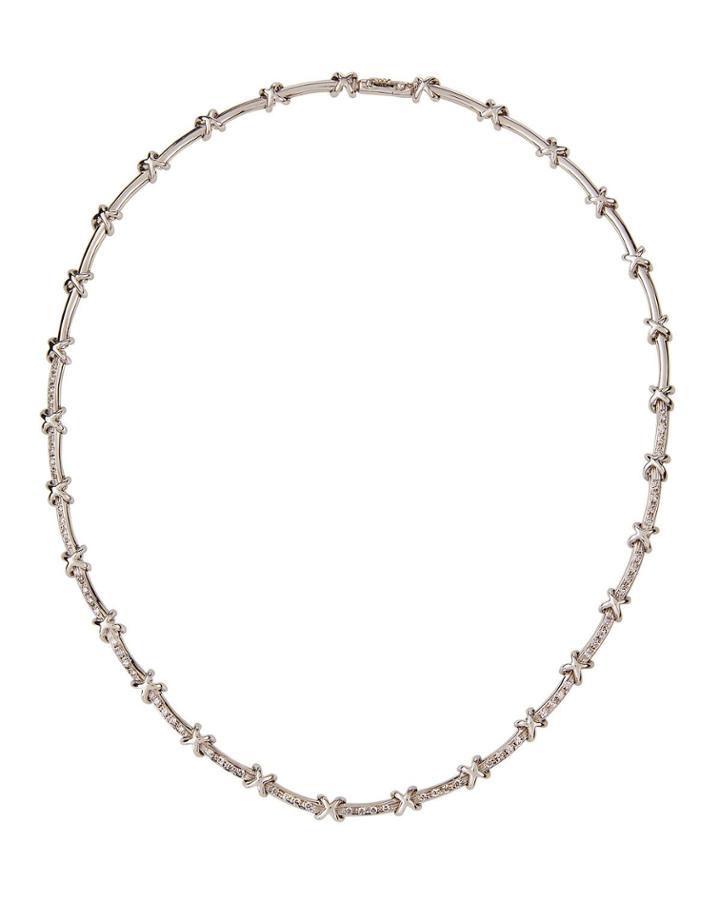 18k White Gold Diamond X-bar Necklace