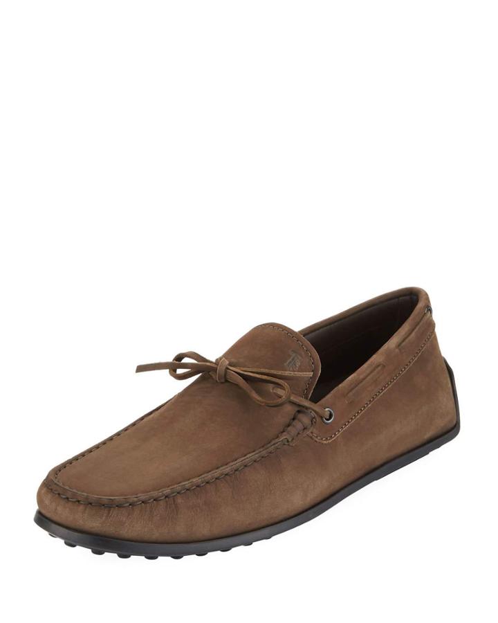 Suede Flat Slip-on Moccasin, Dark Clay