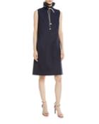 Sleeveless Drawstring Stand-neck A-line Cotton Dress