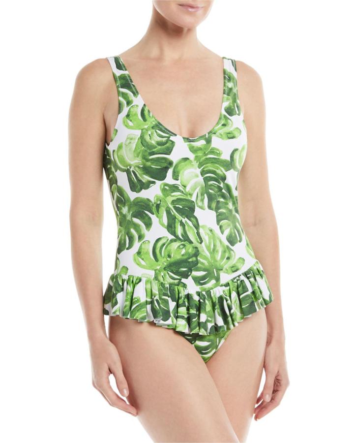 Tinos Palm-print One-piece Swimsuit With Ruffled