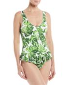 Tinos Palm-print One-piece Swimsuit With Ruffled