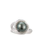 14k Swirling Tahitian Pearl & Diamond Ring,