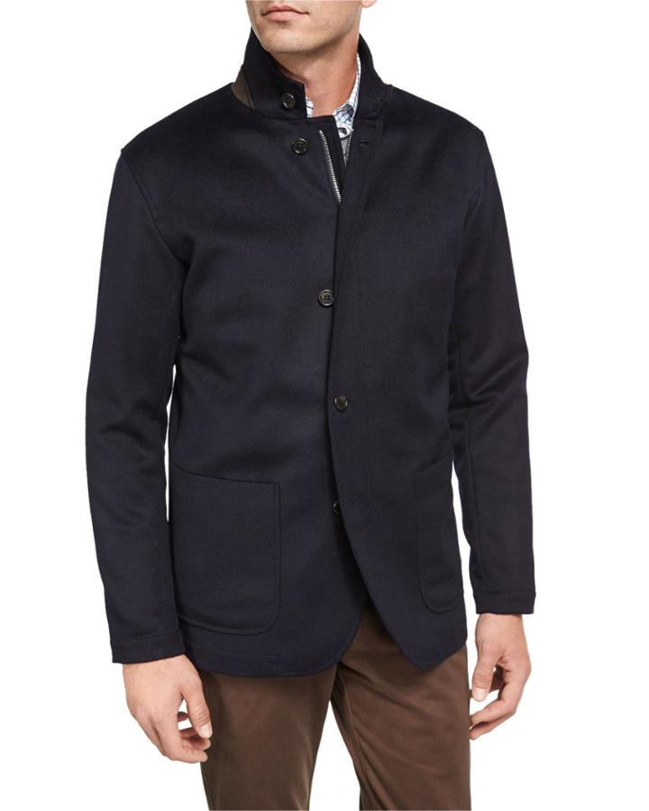 Wade Wool-cashmere Blazer Jacket, Navy
