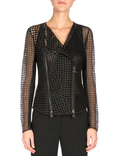 Patchwork-embroidery Moto Jacket, Black
