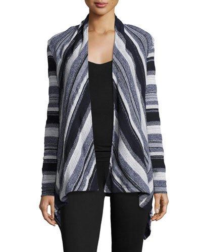 Aria Striped Open-front Cardigan, Night Iris