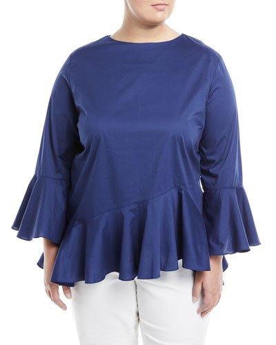 Asymmetric Poplin Peplum Blouse,