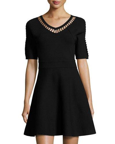 Bar-inset Fit & Flare Dress, Black