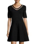 Bar-inset Fit & Flare Dress, Black