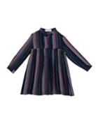Girl's Metallic Striped Fray Seam Long-sleeve Dress,