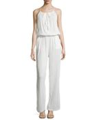 Sleeveless Keyhole Gauze Jumpsuit, Crane White