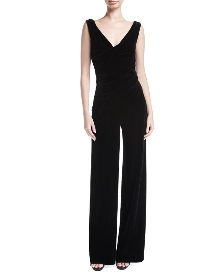 Hilden Ruched Velvet V-neck Jumpsuit