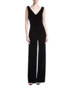 Hilden Ruched Velvet V-neck Jumpsuit