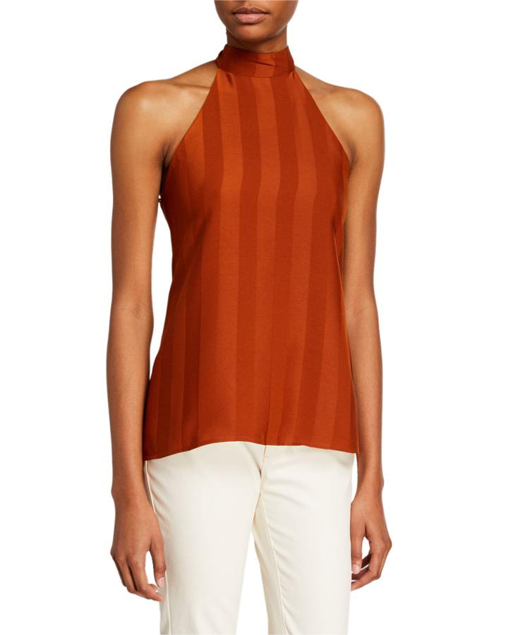 Tonal-stripe Mock-neck Halter Top