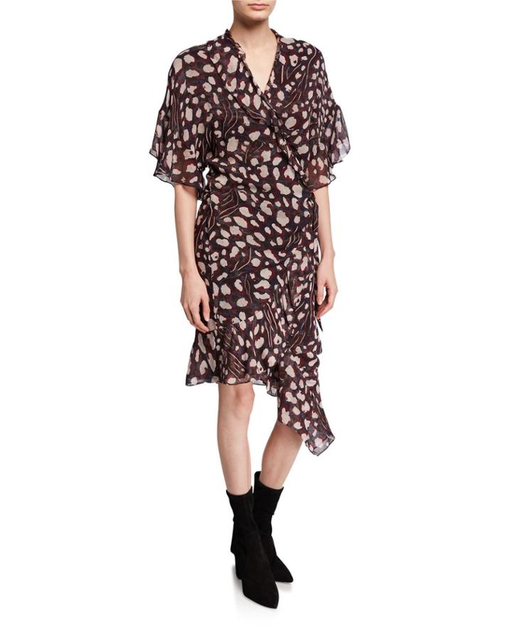 Link Printed Flounce Wrap Dress