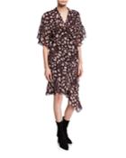 Link Printed Flounce Wrap Dress