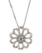 18k White Gold Open Flower Pendant Necklace W/ Diamonds