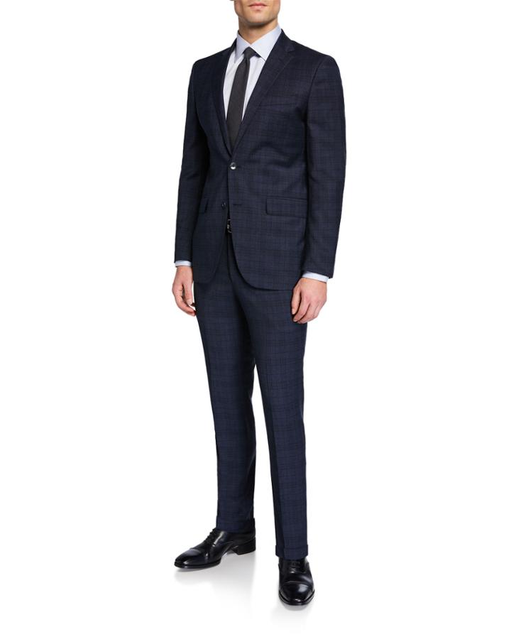 Men's Denim Blue Plaid Two-piece