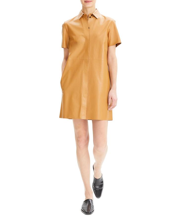 Button-down Short-sleeve Mini Leather