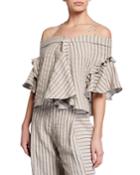 Haven Striped Off-shoulder Ruffle Top