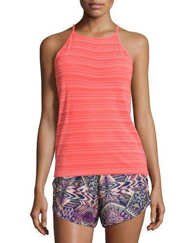 High-neck Striped Sport Tank Top, Watermelon