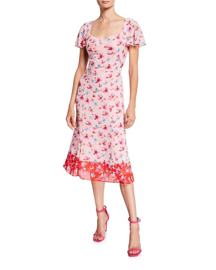 Two-tone Floral-print Dress