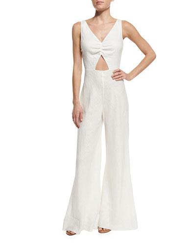 Beachwalker Cutout Jumpsuit Coverup, Moonlight White