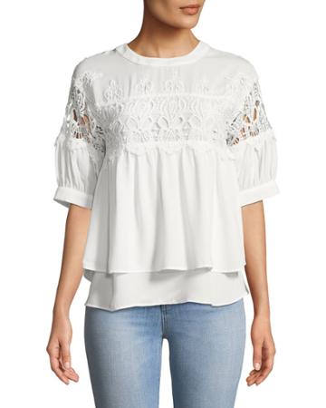 1/2-sleeve Lace-embroidered Blouse