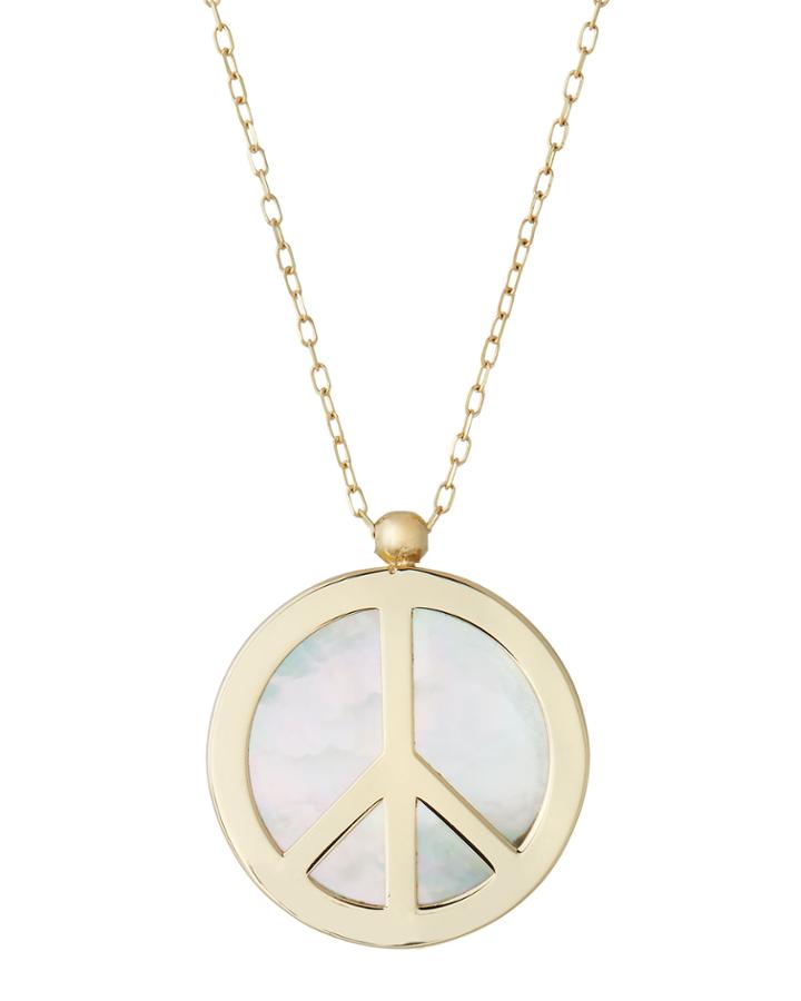14k Mother-of-pearl Peace Pendant Necklace