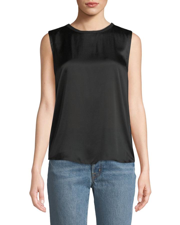 Crewneck Sleeveless Mixed-media Top