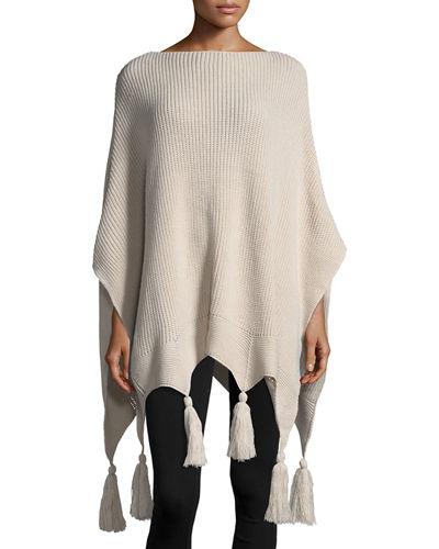 Pointed Tassel Knit Poncho
