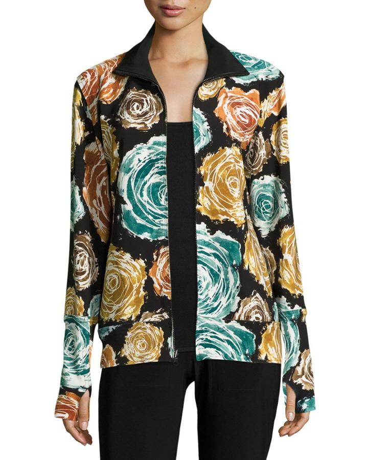 Floral-print Turtleneck Zip-front Jacket, Painter Roses