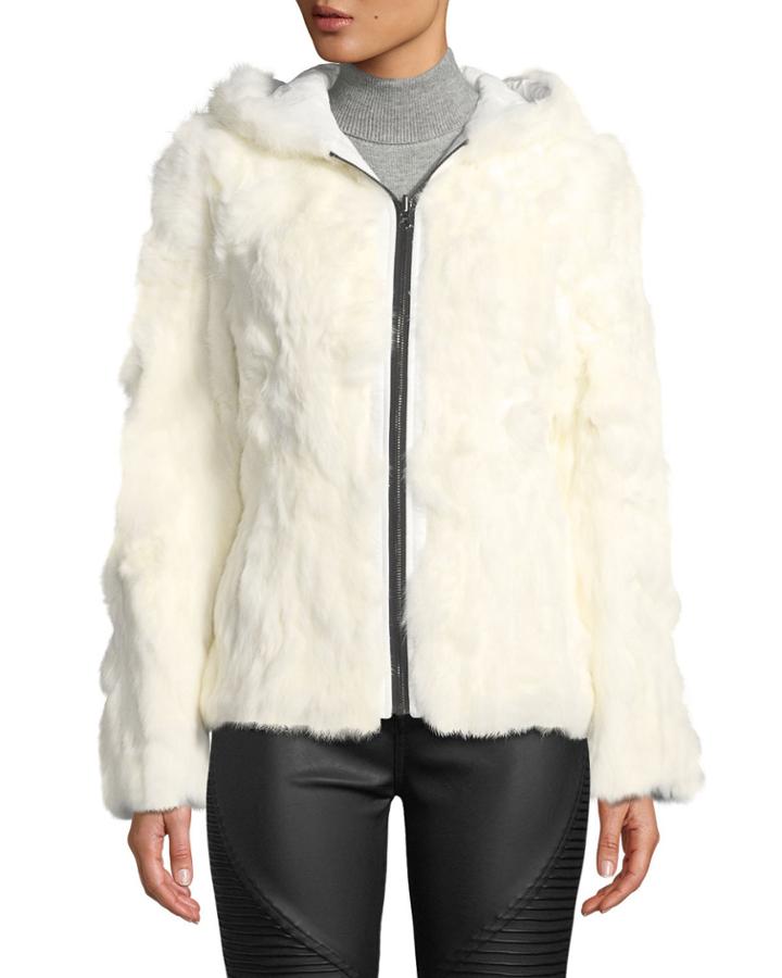 Hooded Reversible Rabbit-fur Puffer Jacket