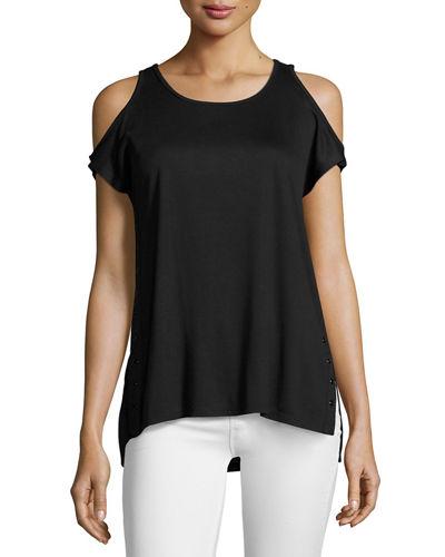 Grommet-trim Cold-shoulder Top