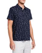 Men's Flower-print Short-sleeve Button-down