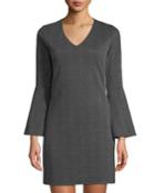 Fluted-sleeve V-neck Plaid Dress