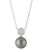 18k White Gold Tahitian Pearl & Diamond Pendant Necklace