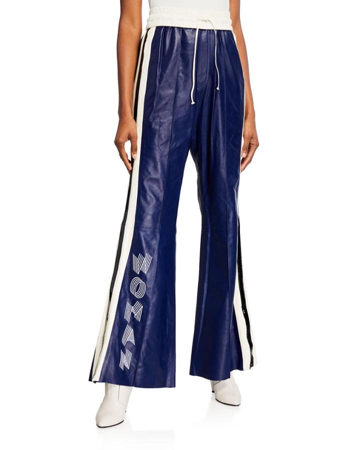 Wide-leg Leather Jogging Pants