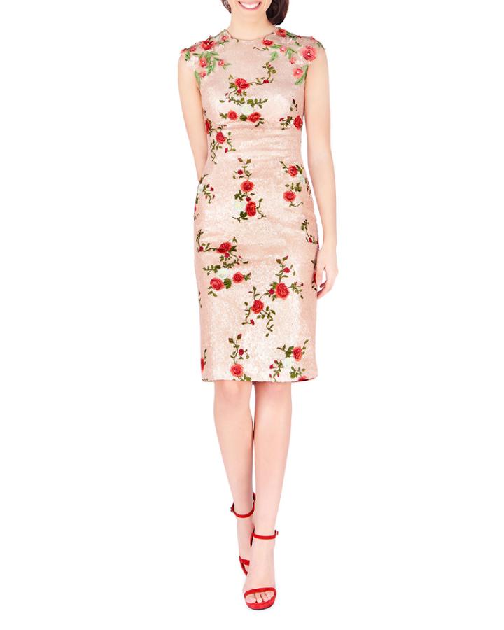 Sequin Rose Embroidered Cap-sleeve