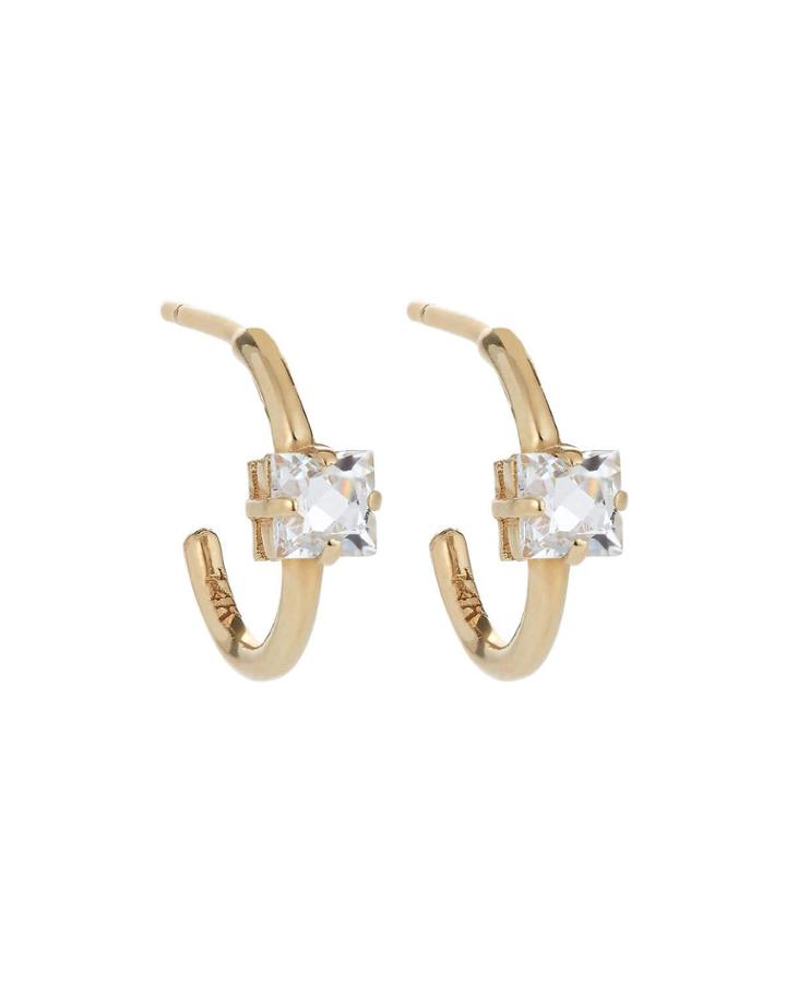 14k White Topaz 12mm Hoop Earrings