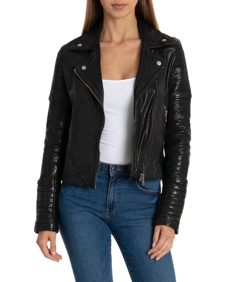 Garment Washed Leather Biker Jacket