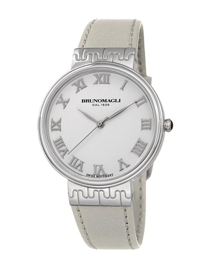 36mm Isabella Leather Watch, White/silver